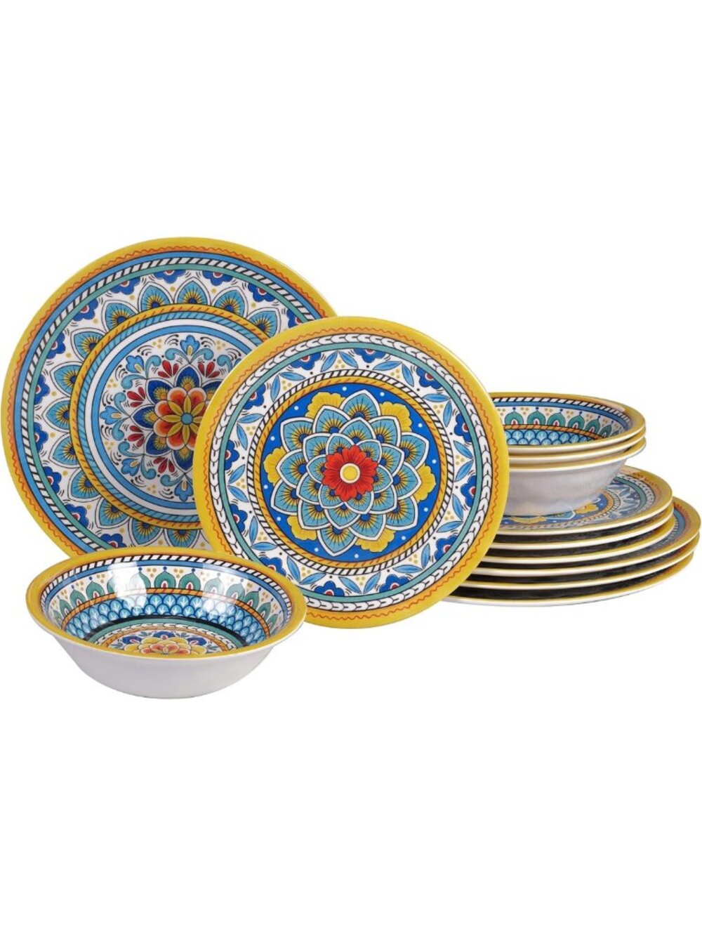 Vibrant 12-Piece Melamine Dinnerware Set for 4 | Durable & Stylish Tableware